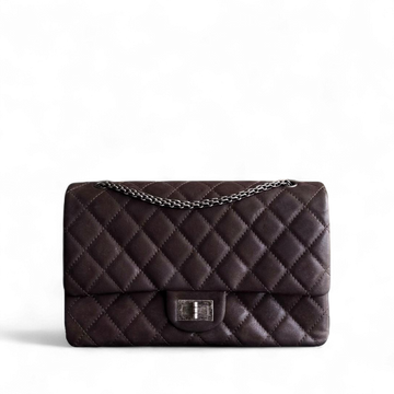 Chanel 2.55 Reissue 227 Maxi - Quilted Iridescent Calfskin Dark Brown Silver Hardware Series 14