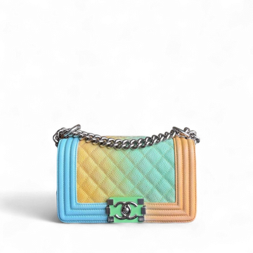 Chanel Boy Small - Caviar Quilted Grained Calfskin Rainbow Limited Edition Silver Hardware Series 23