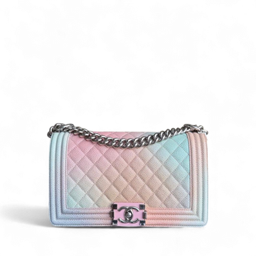 Chanel Boy Medium - 25CM Quilted Grained Calfskin Rainbow Limited Edition Silver Hardware Series 25