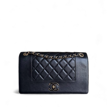 Chanel Seasonal Flap Mademoiselle - 28CM Quilted Lambskin Black Gold Hardware Series 23