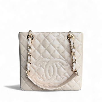 Chanel PST Petite Shopping Tote - Caviar Quilted Grained Calfskin Beige Gold Hardware Series 15