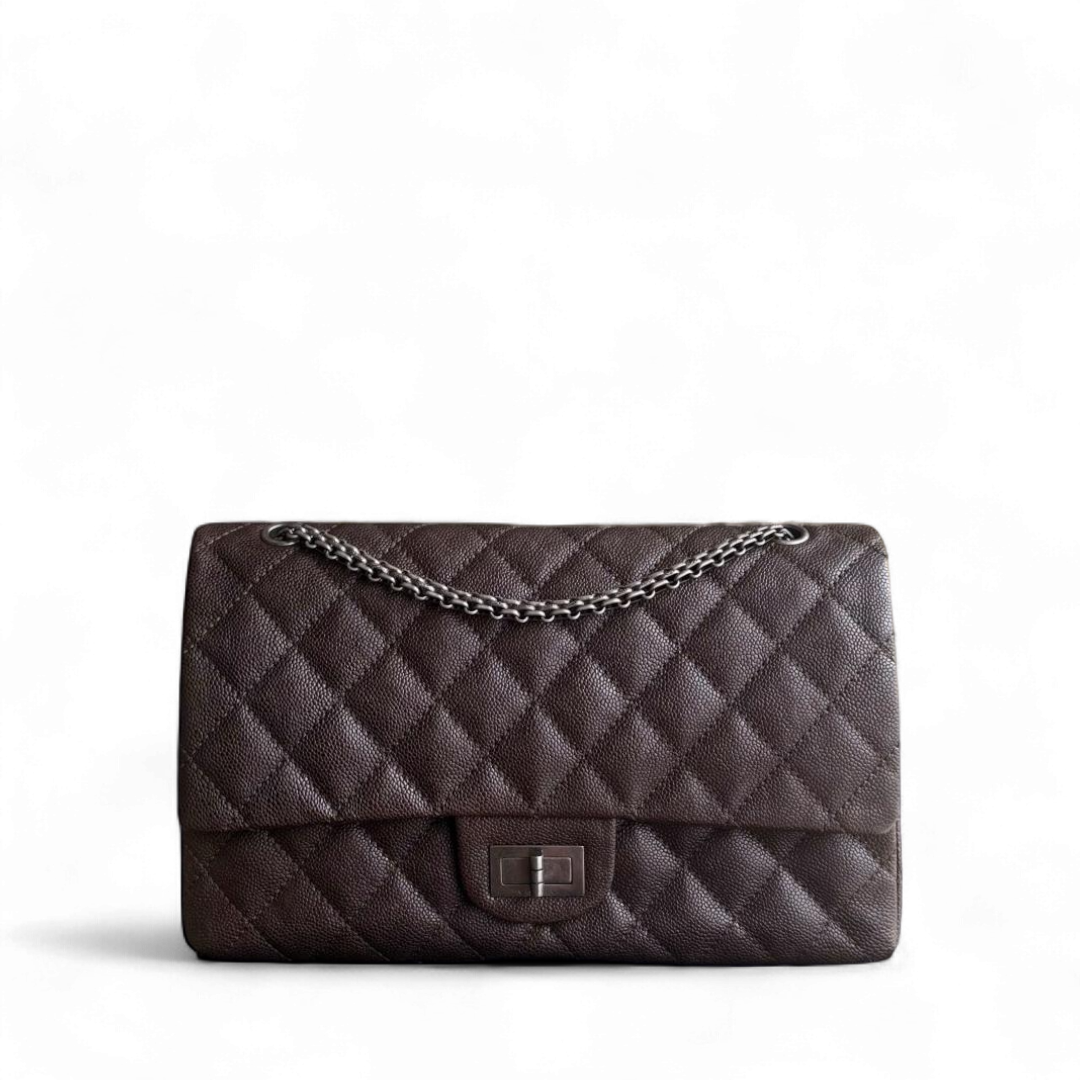 Chanel 2.55 Reissue 227 - Caviar Quilted Grained Calfskin Dark Brown Silver Hardware Series 14