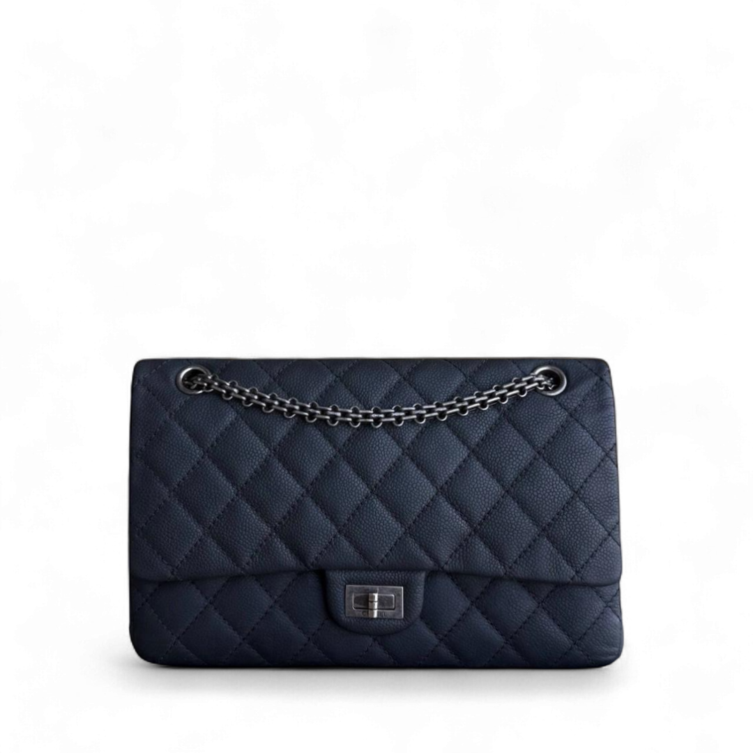 Chanel 2.55 Reissue 226 - Iridescent Caviar Quilted Grained Calfskin Black Silver Hardware Series 17