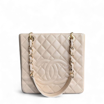 Chanel PST Petite Shopping Tote - Caviar Quilted Beige Gold Hardware Series 15