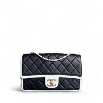 Chanel Seasonal Flap - Medium Graphic Quilted Lambskin Bi-Color Black Gold Hardware