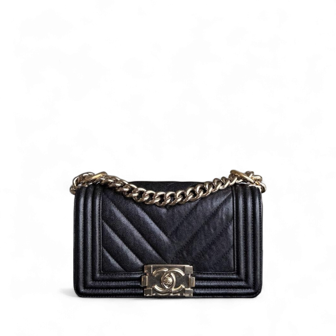 Chanel Boy Small - Caviar 20CM Quilted Grained Calfskin Black Gold Hardware Series 28