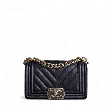 Chanel Boy Small - Caviar 20CM Quilted Grained Calfskin Black Gold Hardware Series 28