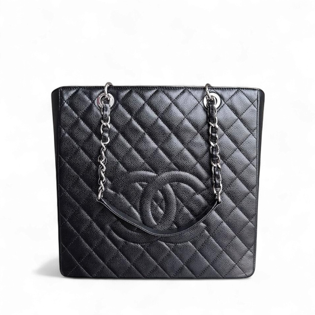 Chanel PST Petite Shopping Tote XL - Extra Large Caviar Grained Calfskin Black Silver Hardware Series 16