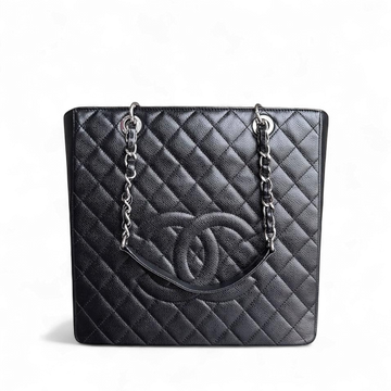 Chanel PST Petite Shopping Tote XL - Extra Large Caviar Grained Calfskin Black Silver Hardware Series 16