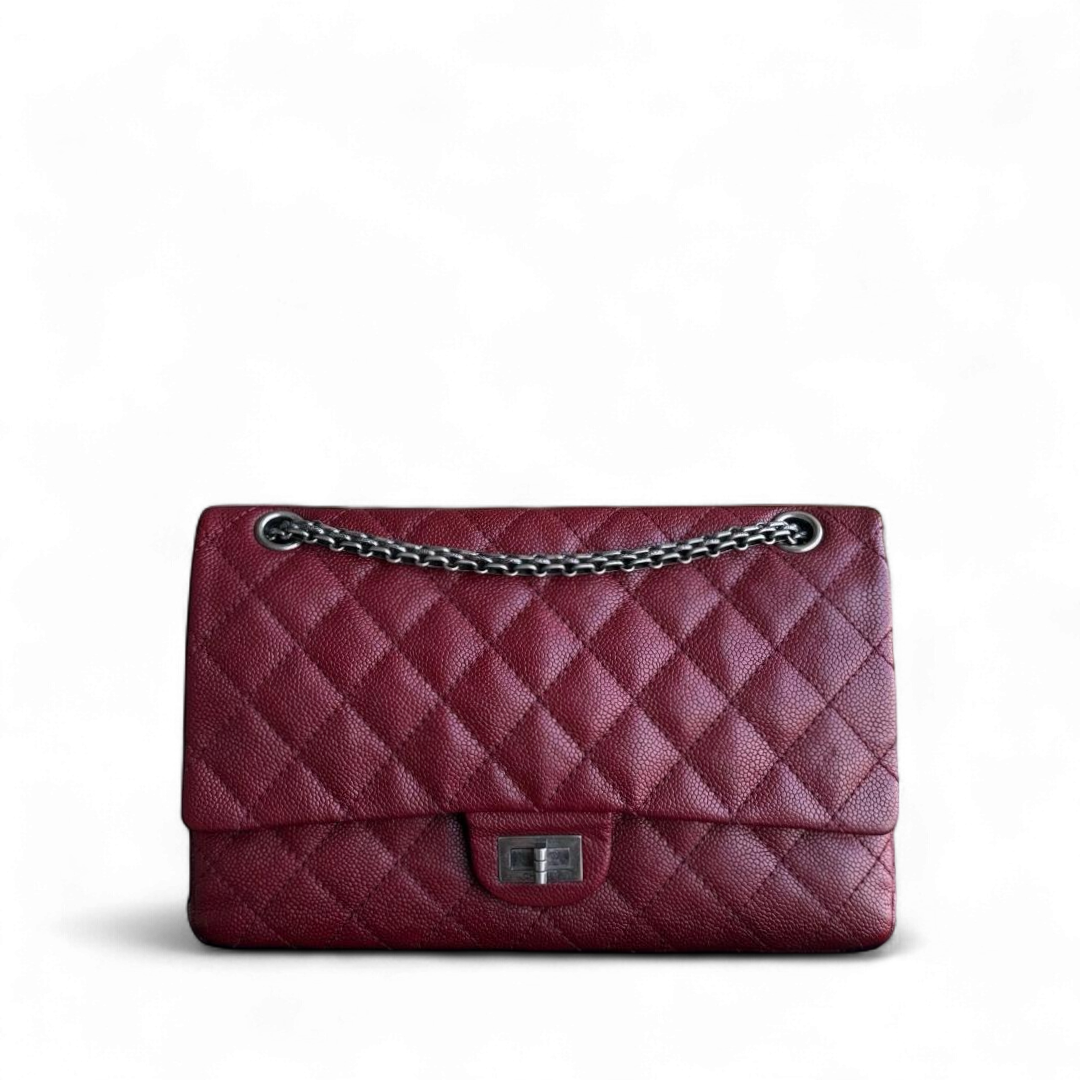 Chanel 2.55 Reissue 226 - Caviar Quilted Grained Calfskin Burgundy Dark Red Ruthenium Silver Hardware Series 14