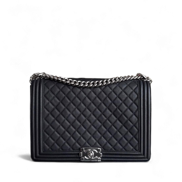 Chanel Boy Large - Caviar Quilted Grained Calfskin Black Silver Hardware Series 17
