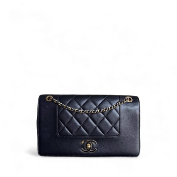 Chanel Seasonal Flap Mademoiselle - 25CM Quilted Lambskin Black Gold Hardware Series 23