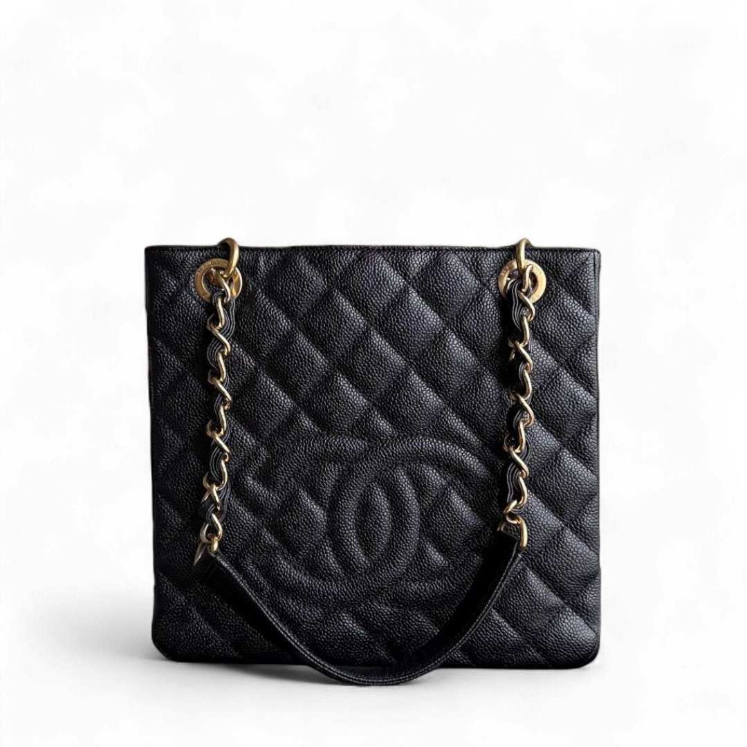 Chanel PST Petite Shopping Tote - Caviar Quilted Grained Calfskin Black Gold Hardware