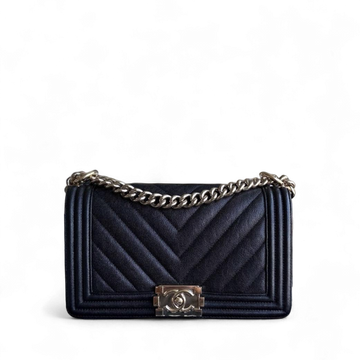 Chanel Boy Medium - Caviar 25CM Quilted Grained Calfskin Black Gold Hardware Series 28