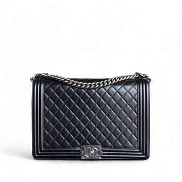 Chanel Boy Large - 30CM Quilted Lambskin Large Black Ruthenium Silver Hardware Series 16