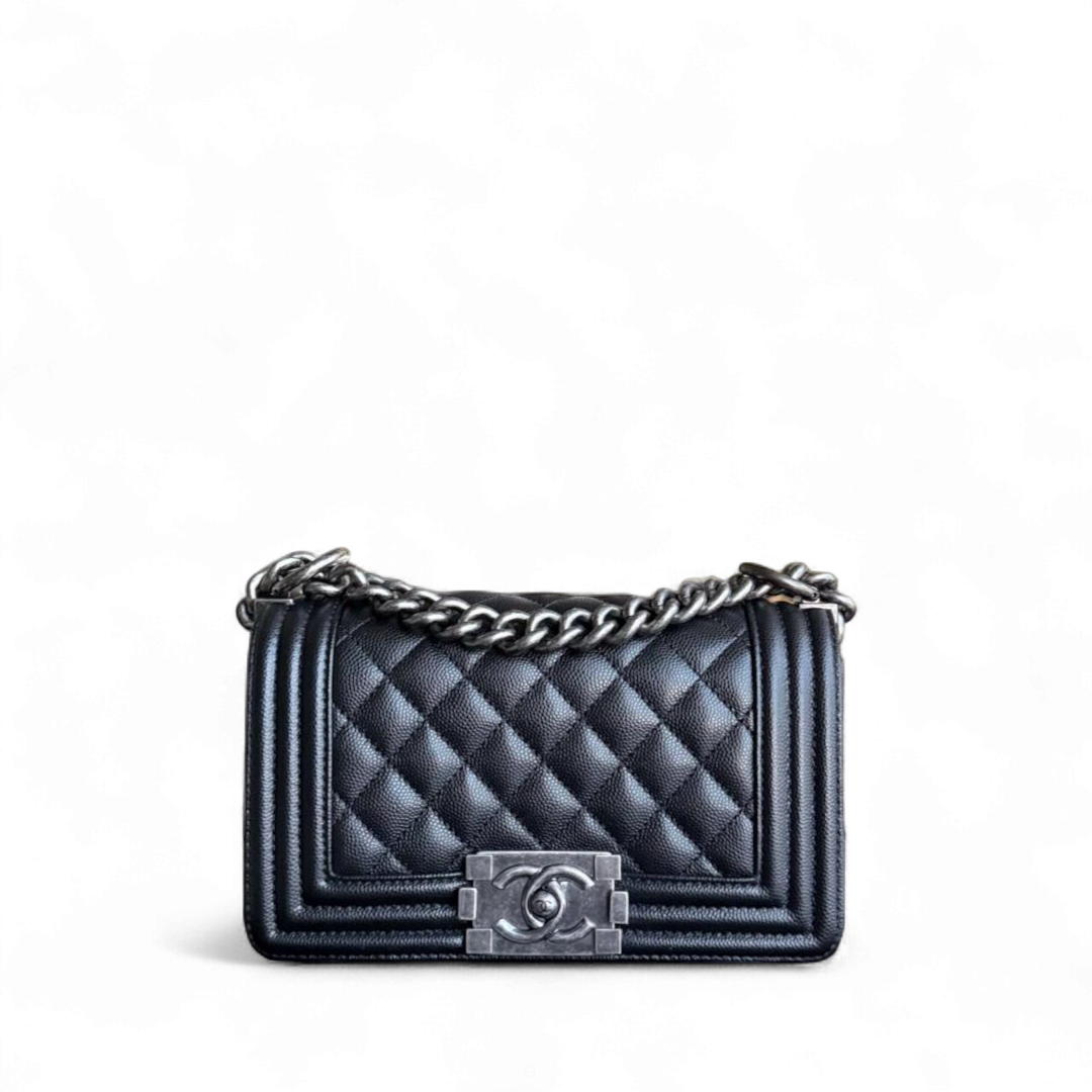 Chanel Boy Small - Caviar Quilted Grained Calfskin Black Ruthenium Silver Hardware Series 26