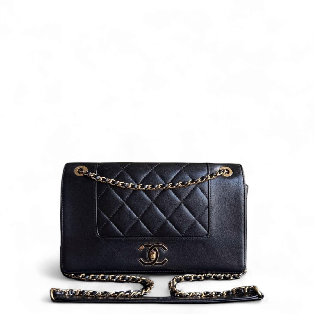 Chanel Seasonal Flap Mademoiselle  - Quilted Calfskin Black Gold Hardware Series 23