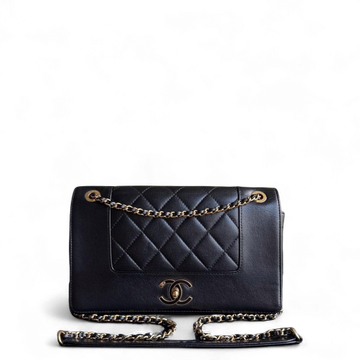 Chanel Seasonal Flap Mademoiselle  - Quilted Calfskin Black Gold Hardware Series 23