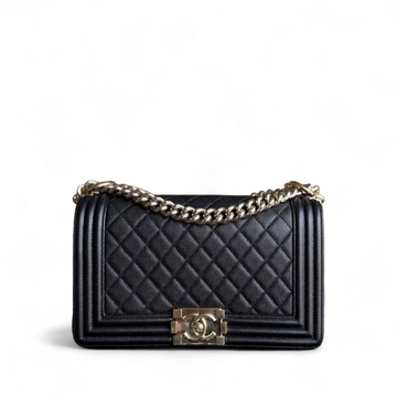 Chanel Boy Medium - Caviar Quilted Grained Calfskin Black Gold Hardware