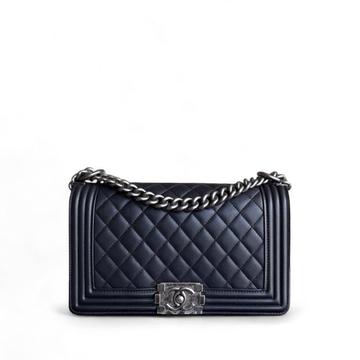 Chanel Boy Medium - 25CM Quilted Calfskin Black Ruthenium Silver Hardware Series 20