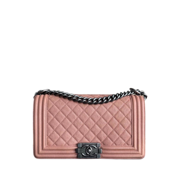 Chanel Boy Medium - Caviar 25CM Quilted Grained Calfskin Nude Blush Caramel Ruthenium Silver Hardware Series 26