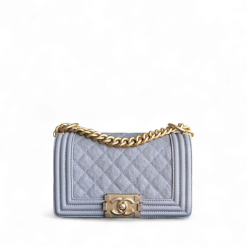 Chanel Boy Small - Caviar 20CM Quilted Grained Calfskin Grey Gray Gold Hardware Series 26