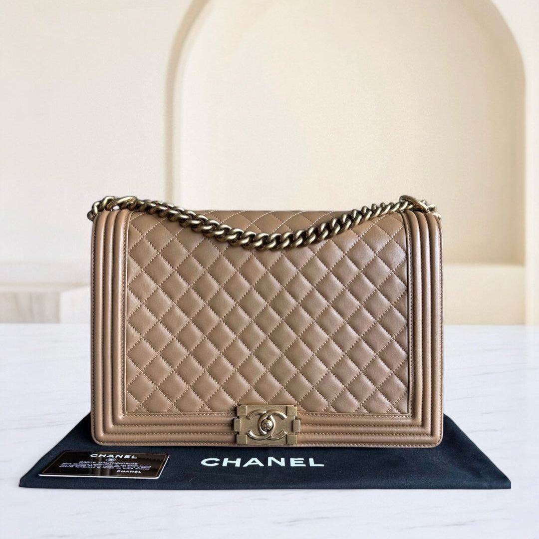 Chanel Boy Large - Quilted Lambskin Brown Gold Hardware Series 19