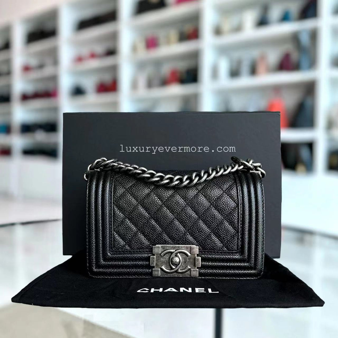 Chanel Boy Small - Caviar Quilted Grained Calfskin Black Ruthenium Silver Hardware Series 19