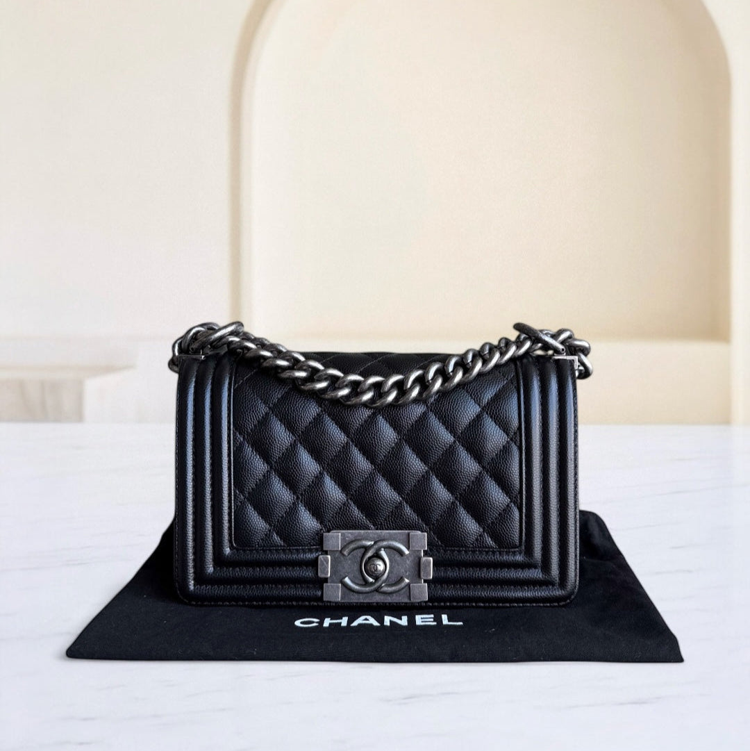 Chanel Boy Small - Caviar Quilted Grained Calfskin Black Ruthenium Silver Hardware Series 26