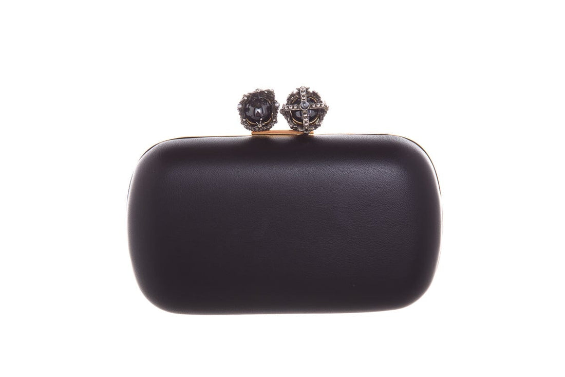 Alexander McQueen King & Queen Black Nappa Leather & Gold Hardware Clutch