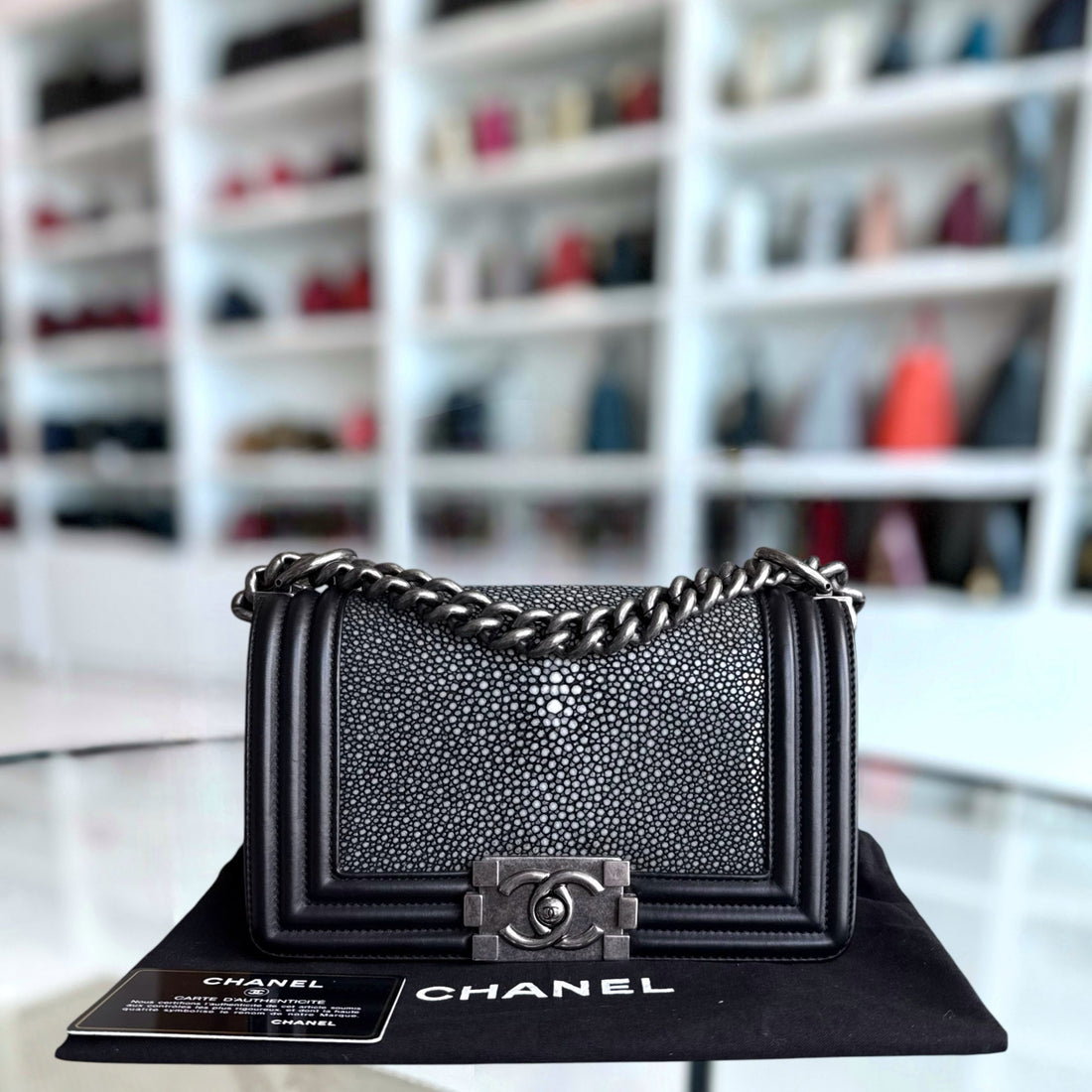 Chanel Boy Small Exotic Limited Edition - Stingray Black Ruthenium Silver Hardware Series 18