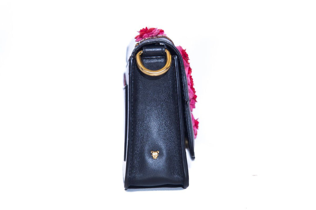 Thale Blanc Black Leather Embellished Audreyette Mini Shoulder Bag