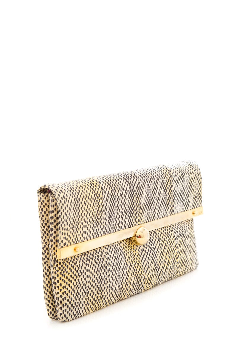 SOA Beige & Black Exotic Skin Foldover Clutch