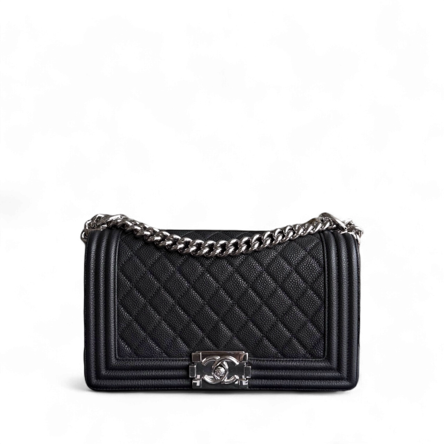 Chanel Boy Medium - 25CM Caviar Iridescent Grained Calfskin Black Silver Hardware Series 17