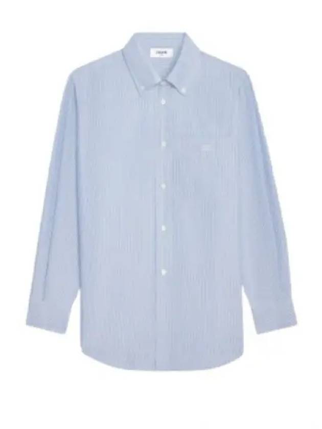 CELINE Tomboy Striped Silk Long Sleeve Shirt Light Blue