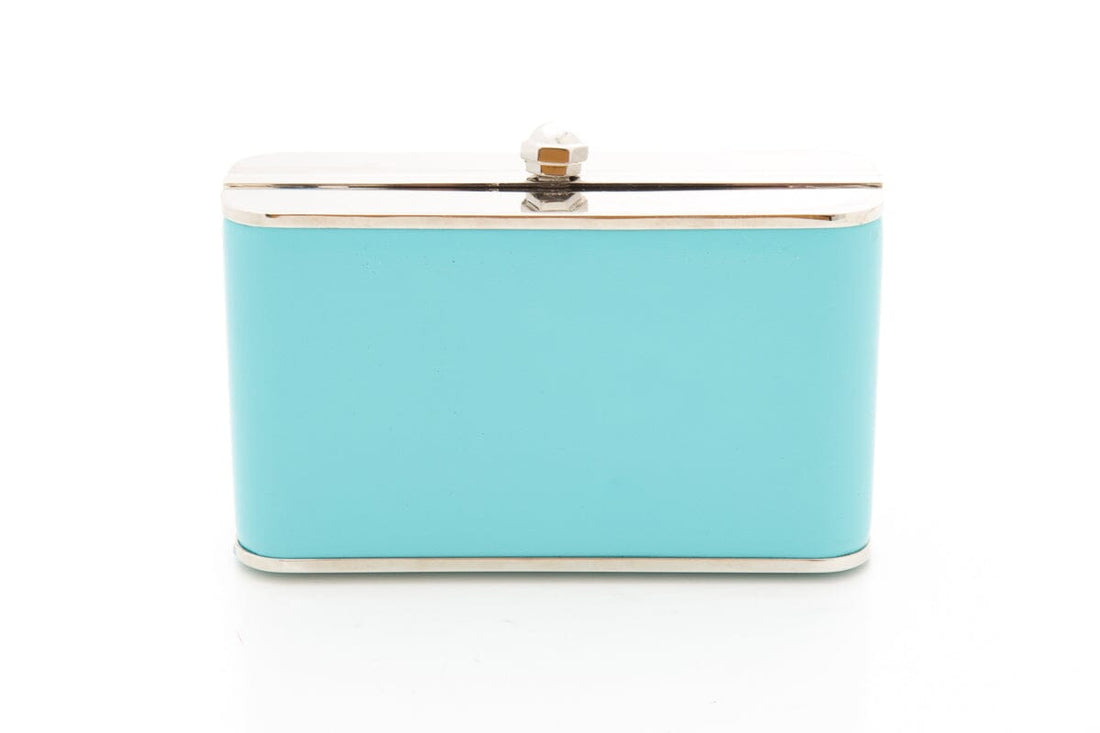 Paula Cademartori Leather Paneled Aqua & Purple Clutch NWT