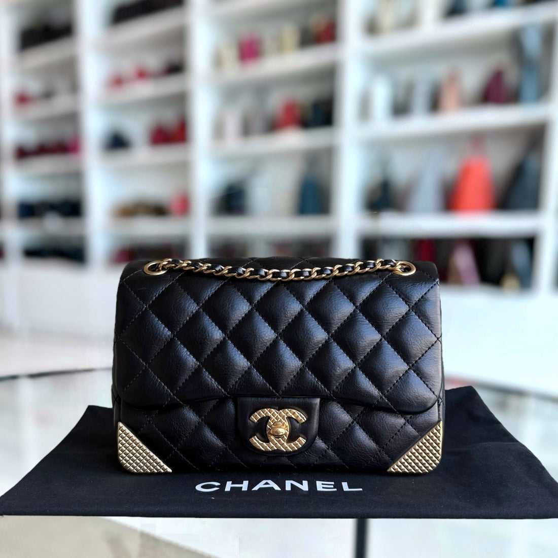 Chanel Rock The Corner Seasonal Flap Small - 20CM Quilted Calfskin Midnight Blue Gold Hardware Series 24