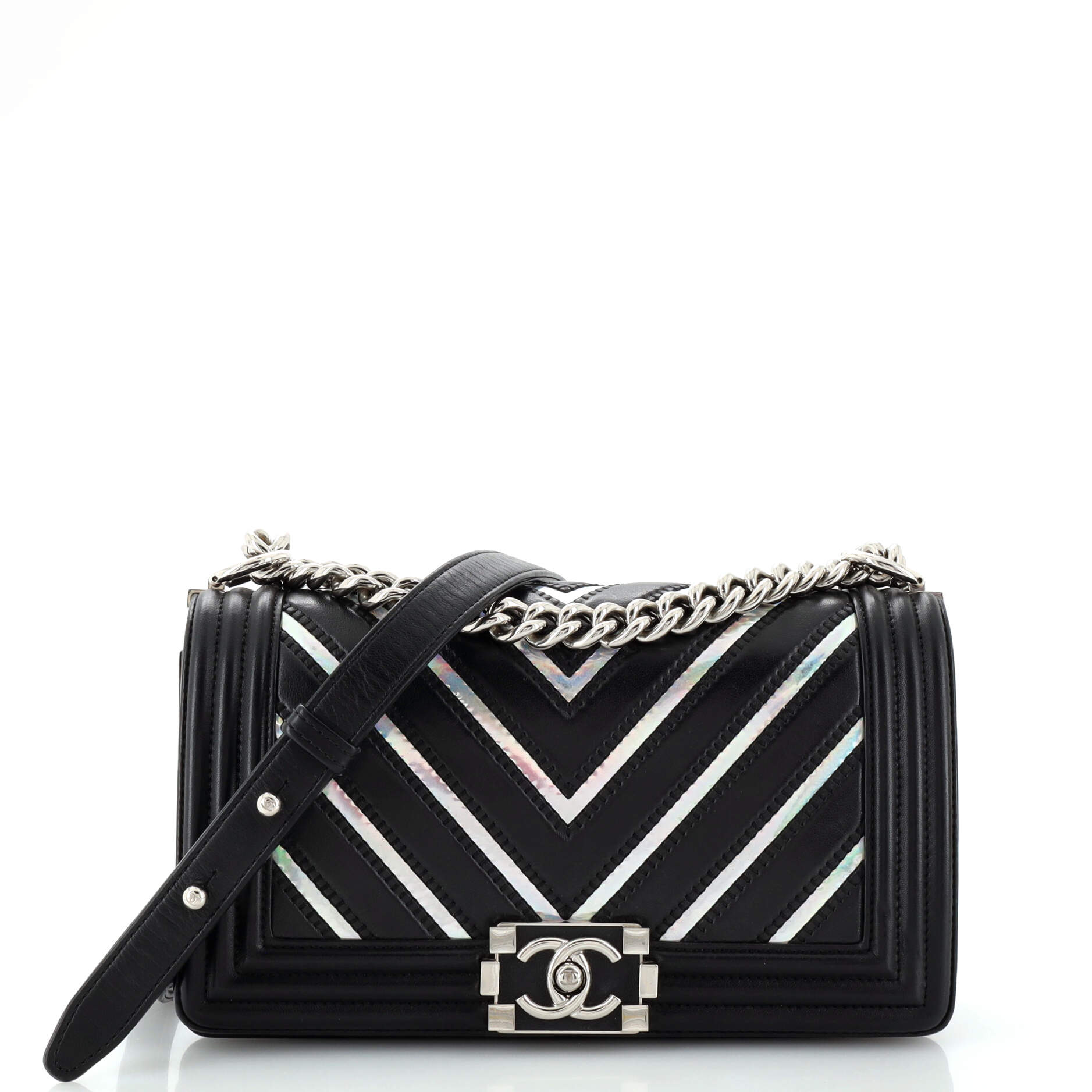 CHANEL Boy Flap Bag Chevron Lambskin with Holographic PVC Old Medium