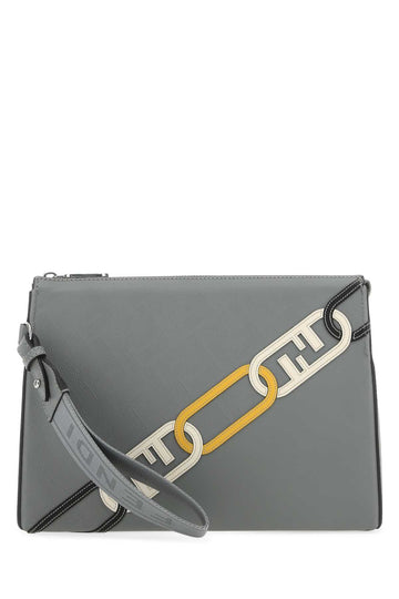 Fendi Men Grey Fabric Clutch