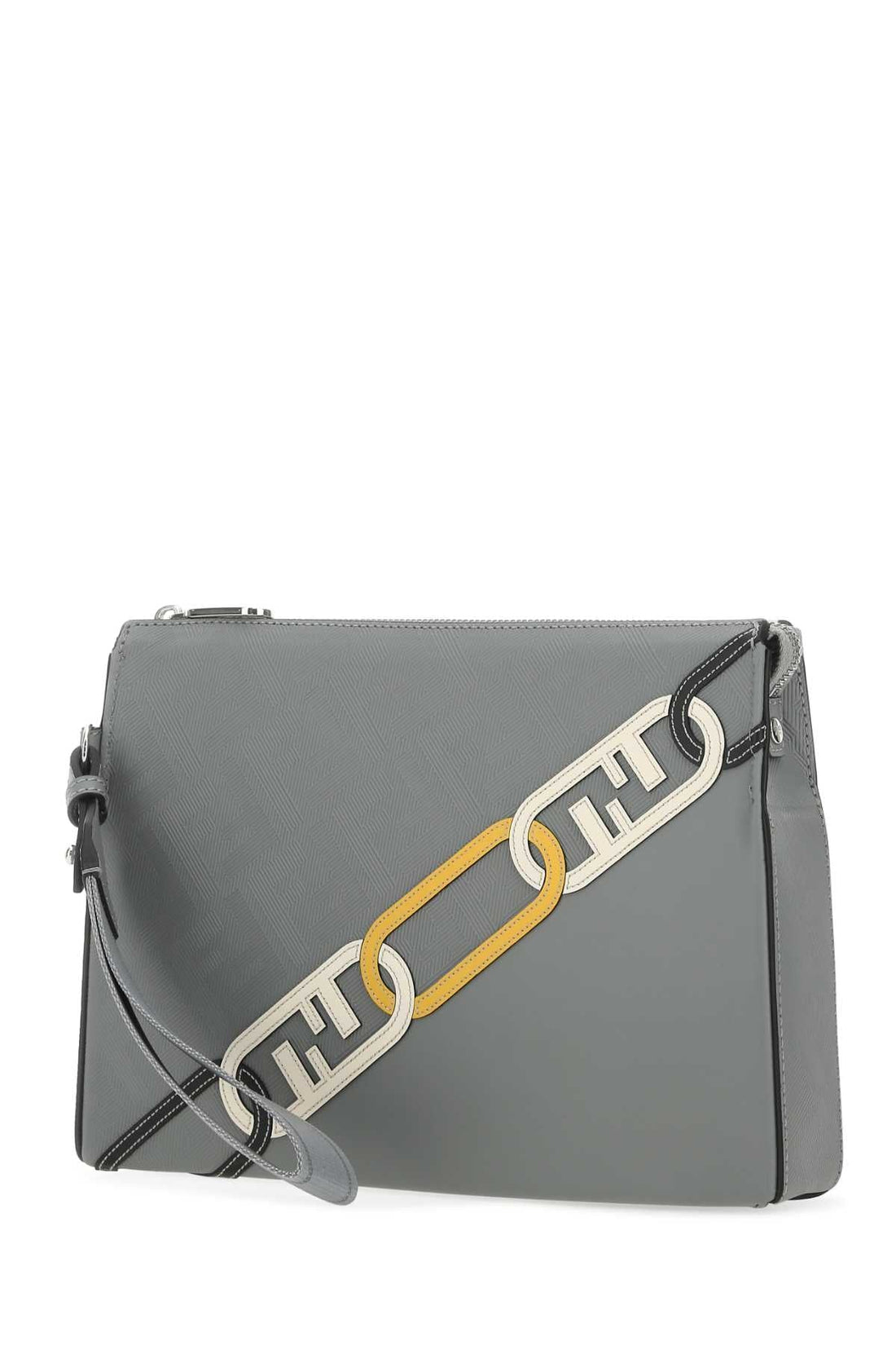 Fendi Men Grey Fabric Clutch