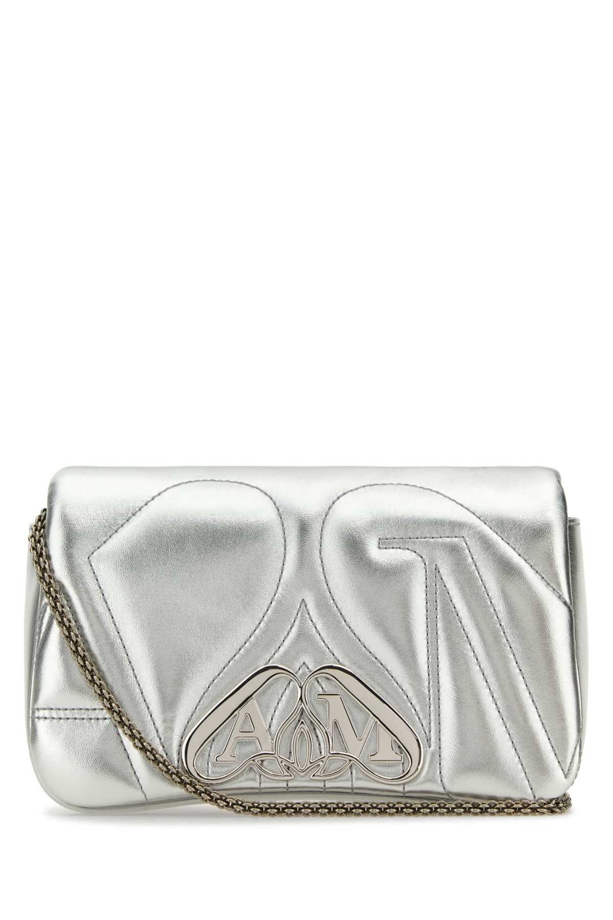 Alexander Mcqueen Women Silver Leather Mini Seal Clutch