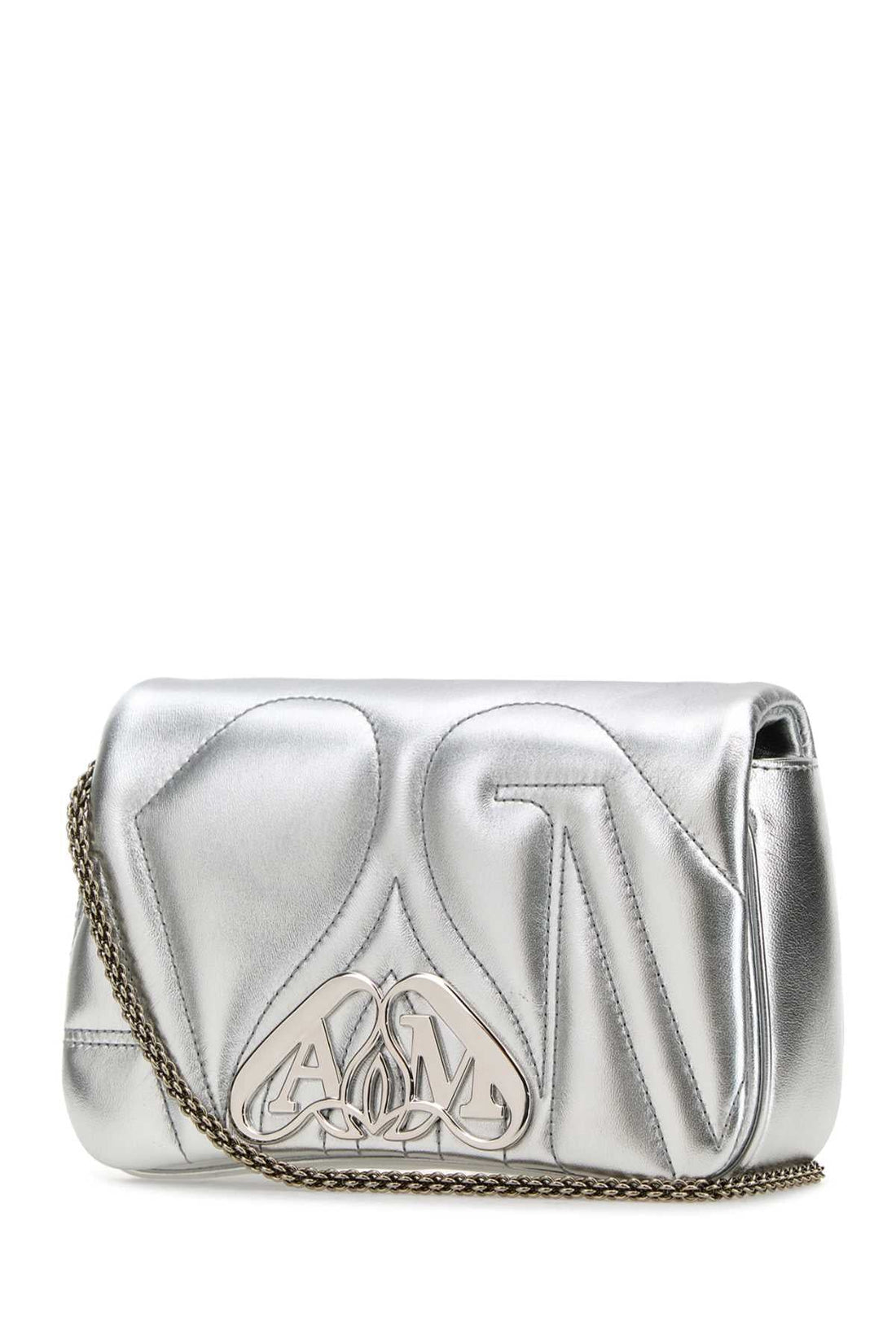 Alexander Mcqueen Women Silver Leather Mini Seal Clutch