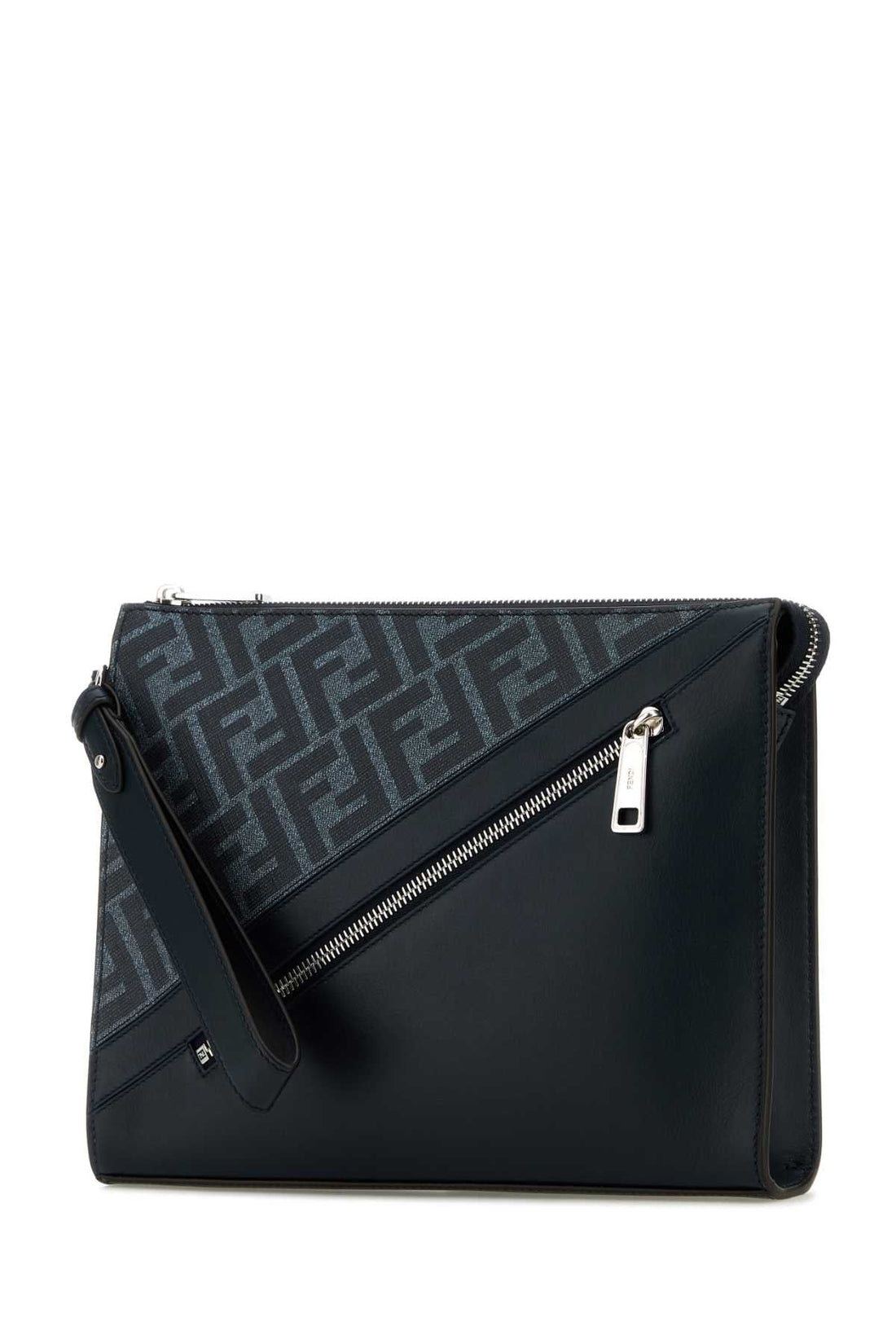 Fendi Men Embroidered Fabric And Leather Clutch