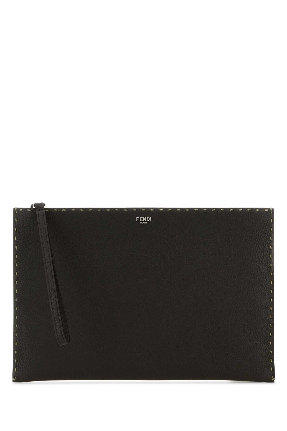 Fendi Men Dark Brown Leather Clutch