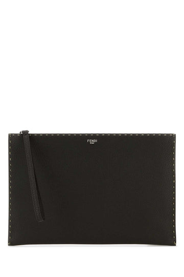 Fendi Men Dark Brown Leather Clutch