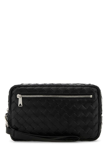 Bottega Veneta Men Black Leather Intrecciato Clutch