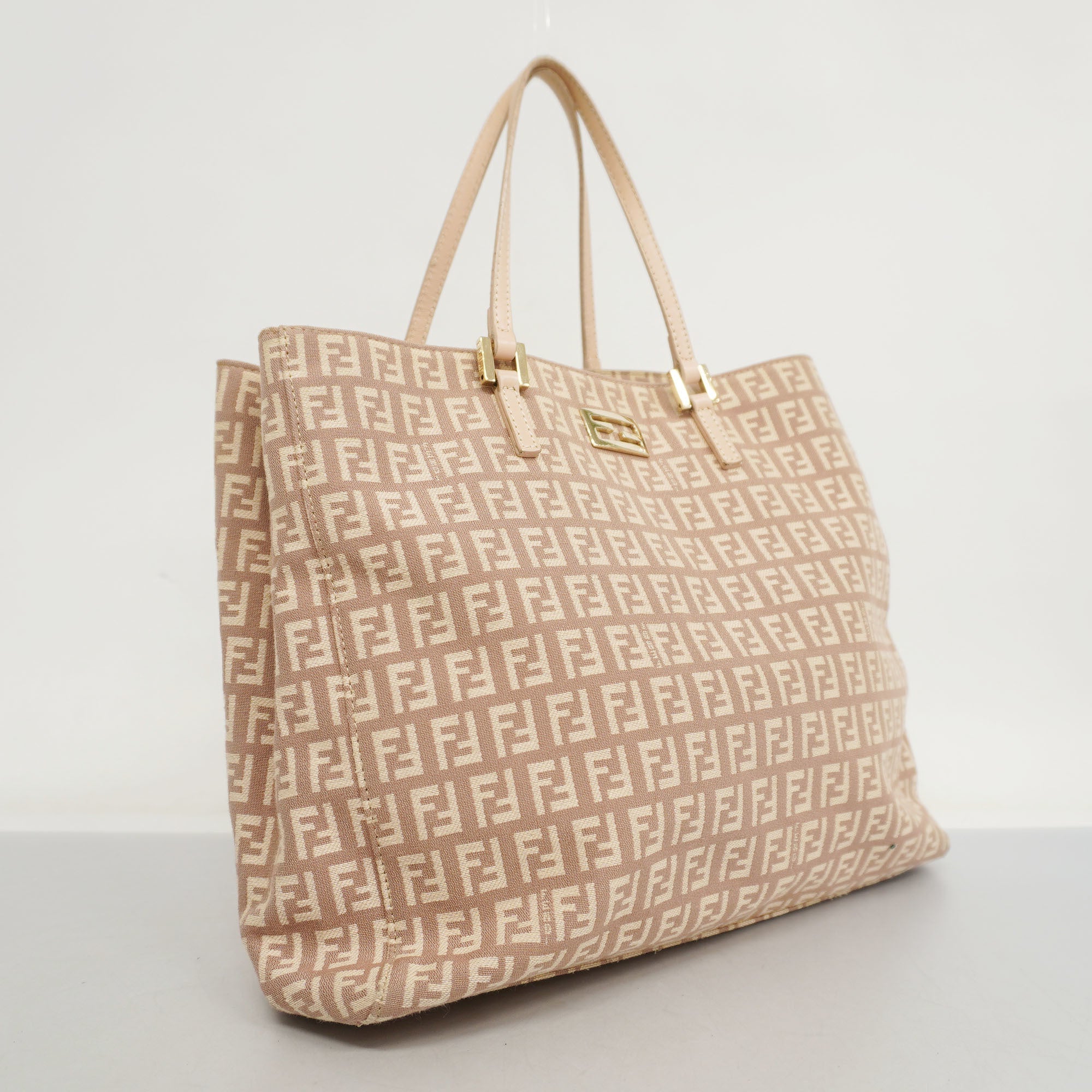 FENDIAuth  Zucchino Handbag Women's Canvas,Leather Light Pink