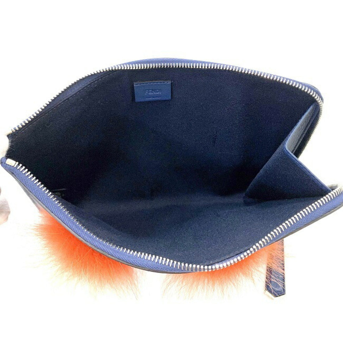 Fendi Clutch Bag Navy Mon 8M0363-41D Leather FENDI Fur Men's Women's Blue