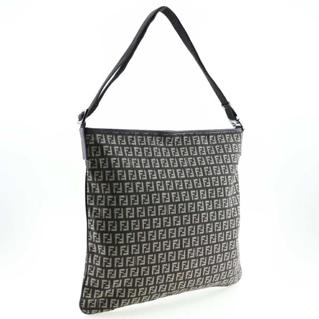 FENDI One Shoulder Bag Zucchino Canvas Made in Italy Brown Crossbody A4 Zipper Belt Unisex