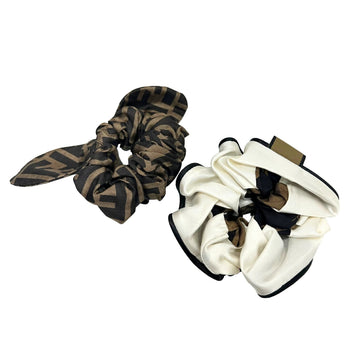 FENDI Scrunchie Brown Silk Rubber Hair Band 2 Piece Set FXT268 Tie New Current Ladies Accessories